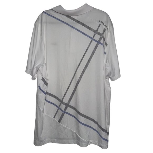 Greg Norman XXL White Play Dry Golf Polo Shirt With Striped Pattern & Shark Logo - Picture 10 of 13